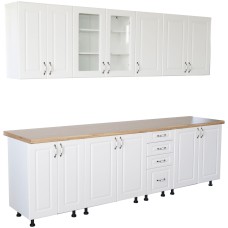 Bucatarie Zebra 260 cm din MDF Alb Lucios cu blat termoizolant imitatie crem